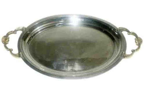 Stee Oval Tray With Brass Handle