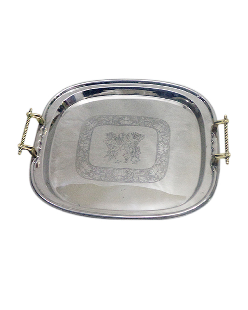 Stee Square Tray With Brass Handle