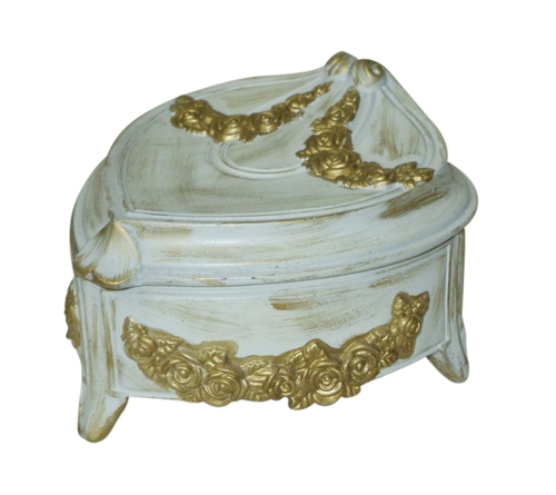 Heart Shape Antique Jewellery Box - Resin, 5x4x3 Inches, Off-White | Elegant Design, Secure Closure, Durable Material