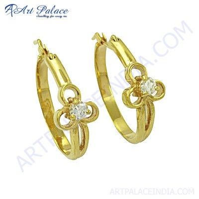 New Fashionable Cubic Zirconia Gemstone Silver Gold Plated Earrings