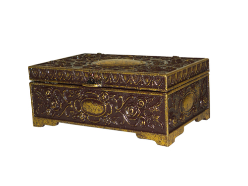 Unique Finish Jewelry Box - Wood 10x6x4 Inches, Dark Brown, Hinge and Latch Closure | Elegant Design, Intricate Carvings, Organized Storage