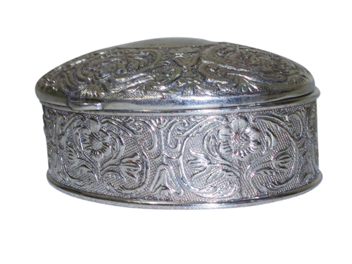 Nickel Finish Carved Jewelry Box