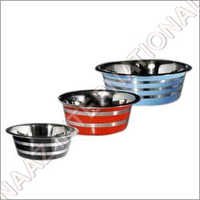 Stainless Steel Pet Bowls - Round Shape, Various Sizes, Blue, Red, Silver | Customizable, Hygienic Surface, Attractive Etched Lines, Durable, Non-reactive