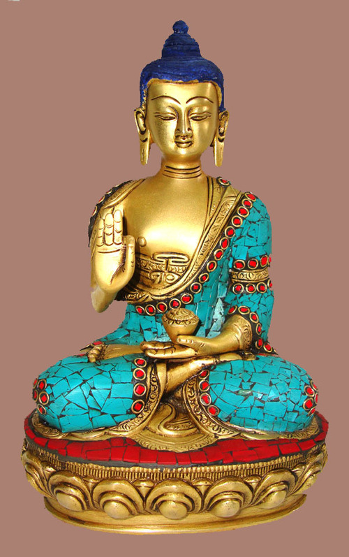 BUDDHA SITTING B/HAND W/ STONE WORK