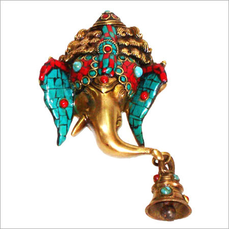 Durable Ganesh Mask Hanging W/ Bell & Stone Work