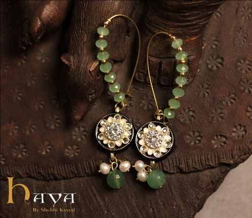 Long Black & Green traditional Earrings