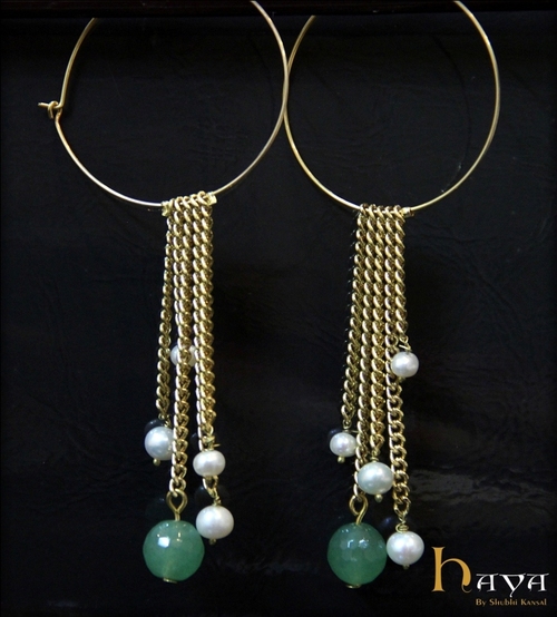 Green Loop Chain Earrings
