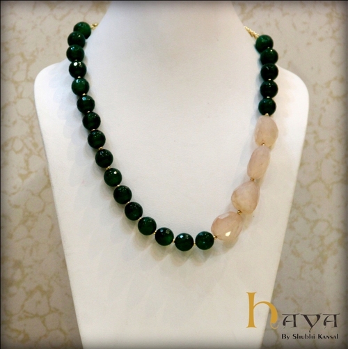 Rough stone with green onyx Neck Piece