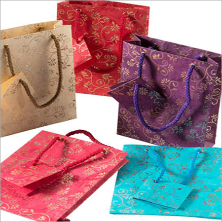 Bags- Handmade Papers - Handmade Paper, Assorted Sizes (Large, Medium, Bottle, Basket), Gold Floral Print, Rope Handles, Eco-Friendly, Gift-Ready