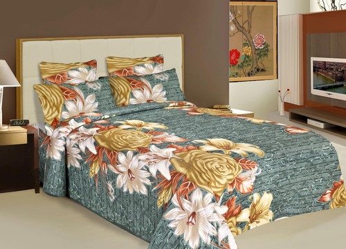 Big Rose Printed Bed Sheet - Cotton 220x250 cm, Grey, Floral Print, Double Size, Book-Fold Packing