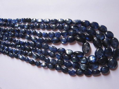 Kyanite Beaded Necklace - 575cts, 67 Inch Length with Oval 7x5mm to 9x12mm Blue Gemstones, 4 Line Design, Exquisite Craftsmanship by Jaipur Antique Beads