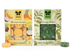 Aroma Wax Candles - Wax & Acrylic, Pack of 12, Yellow and Green, Scented Tea Lights, Greentea & Bamboo, Pinacolada