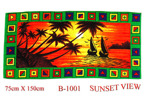 Princess Beach Towel - Cotton, 75x150cm, Orange Sunset View | Soft, Absorbent, Quick Drying, Stylish Design