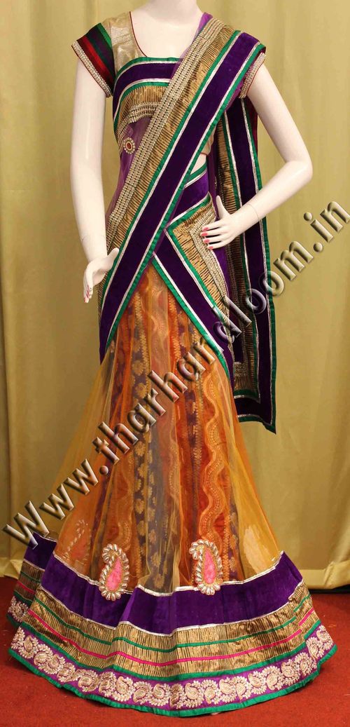 Peach with purple lehenga