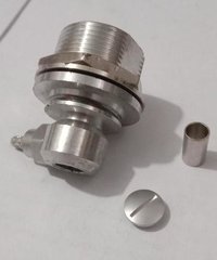 Din Female Bulkhead Rightangle Lmr 200 Crimp Connector - Brass, Connector Size, Gold Color, 50 Ohm Impedance, Dc-7.5ghz Frequency Range, 4000v Rms Dielectric Withstanding Voltage, 10,000m Dielectric Resistance