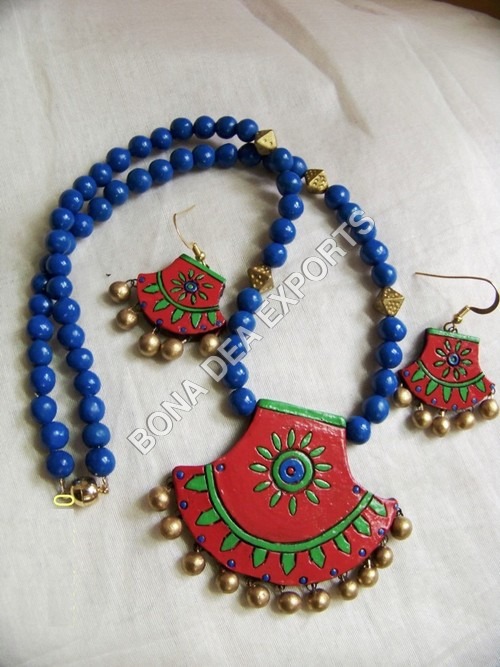 Terracotta Jewellery - Coral Drop Earrings & Imitation Pearl Necklaces | Perfect Gift for Women at Parties