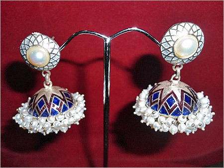 Designer Silver Jhumkas