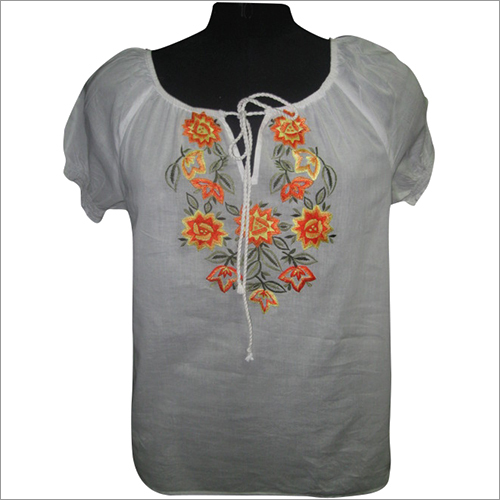 Ladies Top - Cotton, 24 Inch, White | Floral Embroidery, Comfortable, Stylish, Breathable, Durable