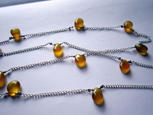 Yellow Chalcedony Beaded Chain - 32 Inch, 9x12mm to 9x13mm Sizes | 13 Pieces for Anklets, Lightweight, Striking Coral Hues