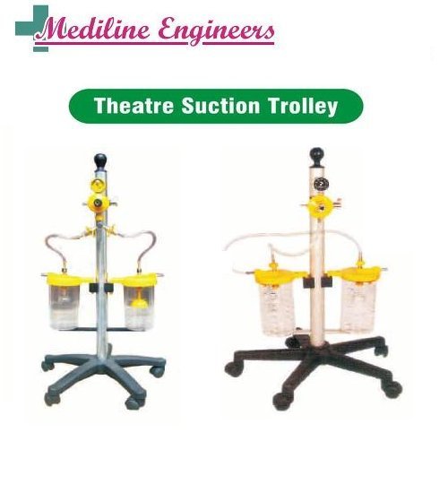 Theatre Suction Trolley - Mild Steel & Fibreglass, 4000ml Capacity with Vacuum Gauge & Castor Mobility