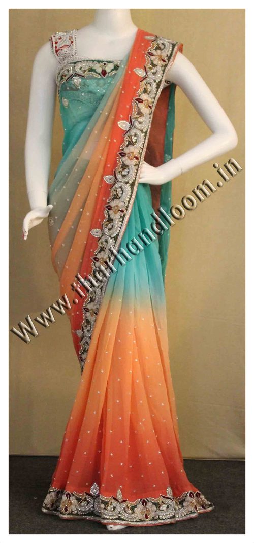Graceful Look Saree - 5.5 Meter Georgette, Multicolor | Resham, Cutdana & Kundan Stone Work