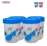 Classic Container 350 (4 Pc Set) - Polypropylene, 80x80x100 Mm, Blue & Pink | Air Tight, Eco-friendly, Lightweight, Round Kitchen Storage Boxes