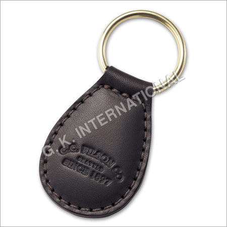 Leather Key Chain - Leather 3x2 Inches Brown, Metal Ring | Durable, Elegant Design, Customizable Embossing