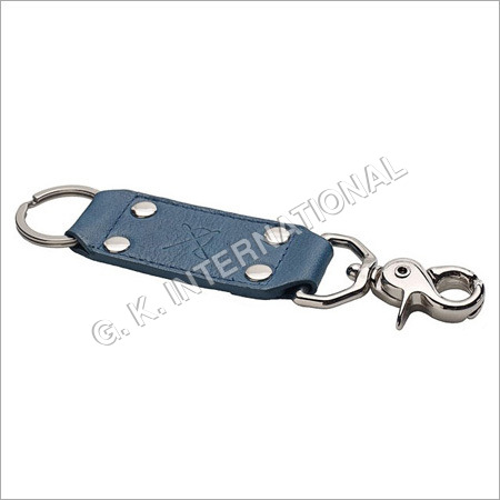 Leather Key Chain - Leather & Metal, 4x1 Inches, Dark Blue | Double Rings, Lobster Clasp, Hand Stitched, Customizable
