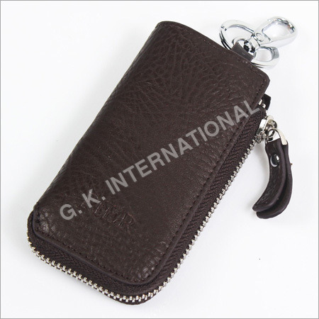 Leather Key Chain - Genuine Leather, 4x2x1 Inches, Brown | Compact Size, Durable Material, Secure Zipper, Stylish Design, Key Organization