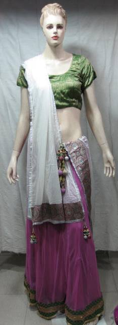 Lahenga - Pink Net Fabric, Brocate Border | Elegant Design, Heavy Latkan, Traditional Style
