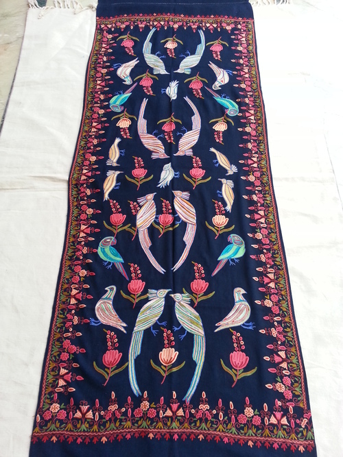 hook work hand emb woolen stole bird designs