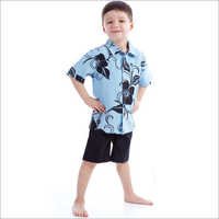 Boys Clothing - Cotton Blend, Size 2-6, Light Blue Floral Shirt & Shorts | Elegant Designs, Skin Friendly, Casual Wear For Warm Weather