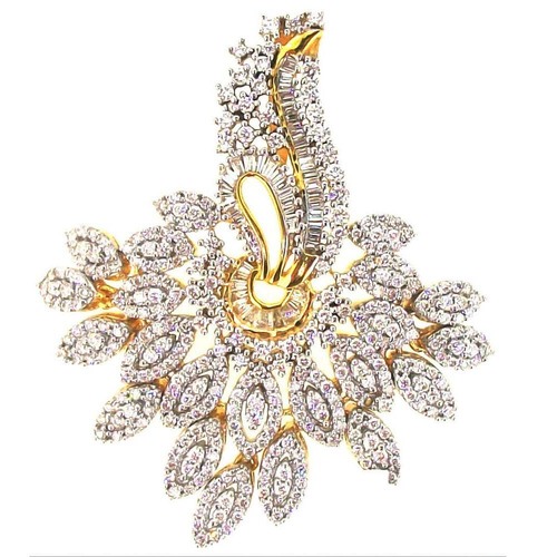 Trendy Diamond Pendant - 18KT Yellow Gold, 31.96 Ct Round & Baguette Diamonds, VS Clarity, GH Color, Elegant Design