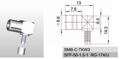 SMB female right angle connector for BT 3002 cable