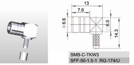 SMB female right angle connector for BT 3002 cable