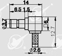 SMB male right angle crimp connector for LMR 100 cable