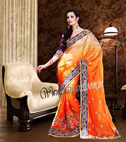 Crape orange saree