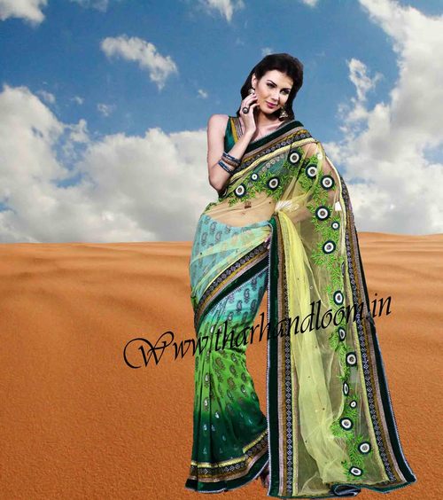 Mind Blowing Blue with dark green saree