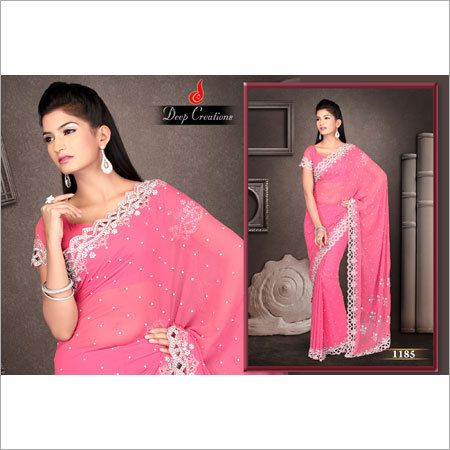 Embroidered Pink Sarees