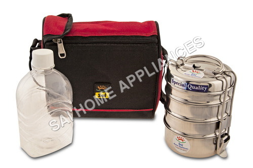 Tiffin Box - Stainless Steel 202, 20.0x13.5x17.5 cm, Silver | Dishwasher Safe, Rugged Design, Easy to Carry & Clean, Includes Spoon & Fork Holder