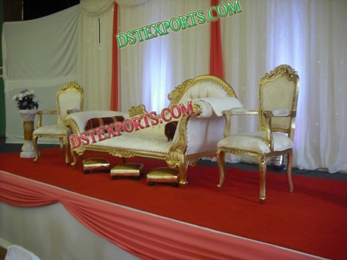 Dream Shadi Furniture Set - Treated Wood Gold Plated, Hand-Carved Wedding Thrones, Elegant Royal Seating