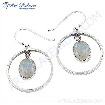 Fashion Accessories Rainbow Moonstone Gemstone Silver Hook Earrings