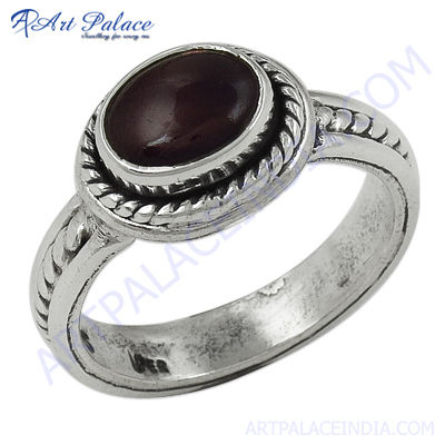 Feminine Unique Designer Garnet Gemstone Silver Ring