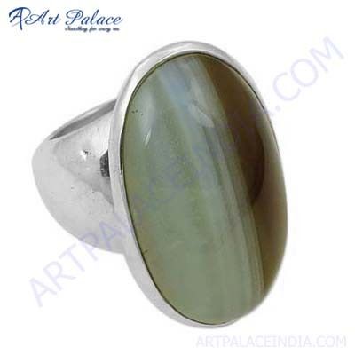 Hand Created Botswana Agate Gemstone Silver Ring