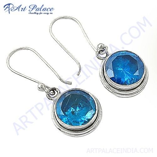 Fashion Accessories Blue Cubic Zirconia Gemstone Silver Hook Earrings