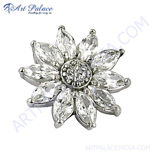 Beautiful Flower Style Cubic Zirconia Gemstone Silver Pendant