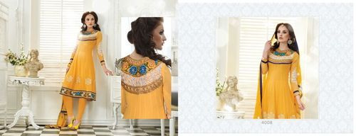 Georgette Anarkali Suit - Georgette Fabric, 54 Inches, Yellow | Embroidered, Elegant Design, Comfortable Fit, 3/4 Sleeves