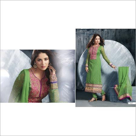 Embroidered Dress Material - High-Grade Fabric Multiple Sizes Artistic Embroidery in Green with V-Neck and Long Sleeves for Trendy Style