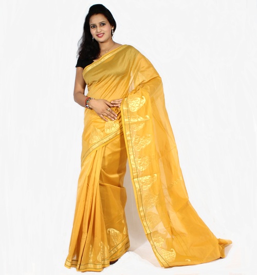 Chanderi zari border saree