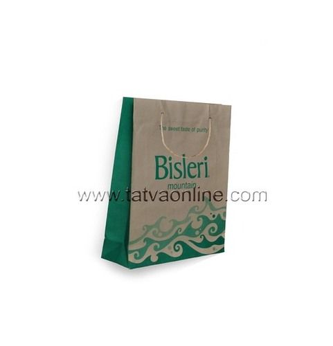 Eco-Friendly Handmade Paper Bag - Twisted Paper Rope Handle, Green and Brown, Offset Printed with Custom Design Options